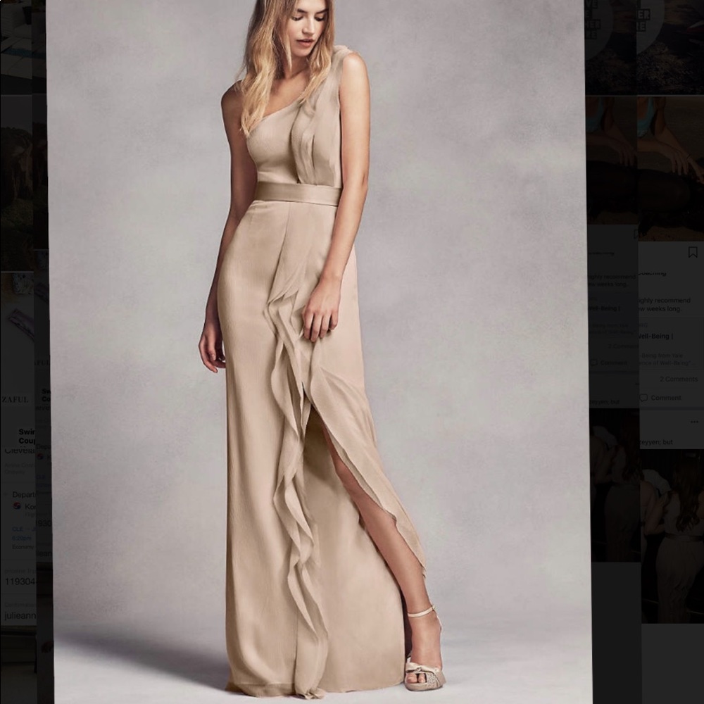 Long One-Shoulder Bridesmaid Dress with Ruffles